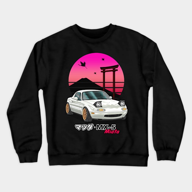 White MX5 Miata JDM Legend Crewneck Sweatshirt by Guyvit